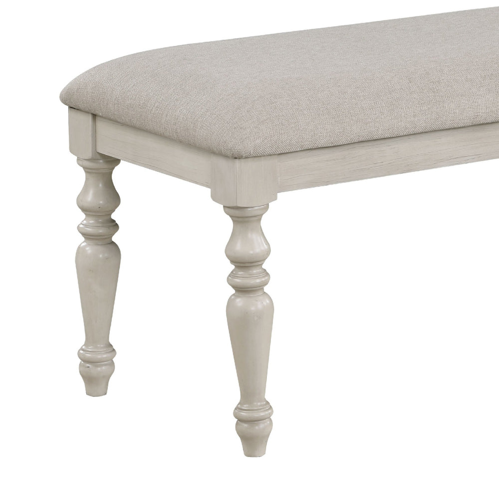 Katherine 48 Inch Bench with Fabric Seat and Turned Legs White By Casagear Home BM272124