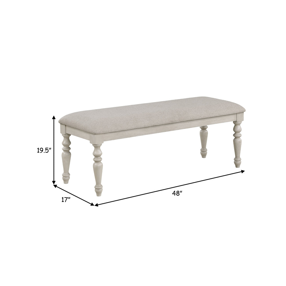 Katherine 48 Inch Bench with Fabric Seat and Turned Legs White By Casagear Home BM272124