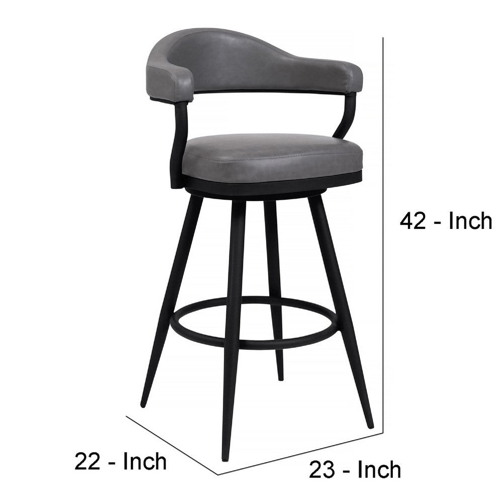 30 Inch Vintage Faux Leather Bar Stool Metal Peg Legs Gray By Casagear Home BM272494