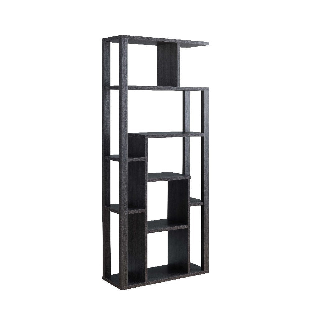 71 Inch Edward Wood Display Cabinet with Open Frame, Multiple Shelves, Gray By Casagear Home