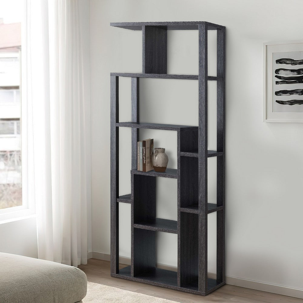 71 Inch Edward Wood Display Cabinet with Open Frame Multiple Shelves Gray By Casagear Home BM273000