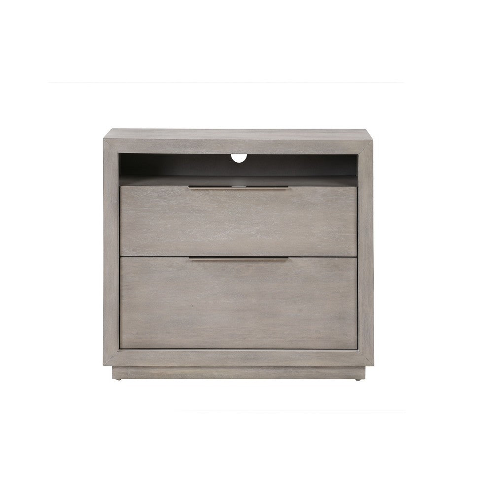 Jose 42 Inch Acacia Wood 2 Drawer Nightstand with Plinth Base Light Gray By Casagear Home BM273362