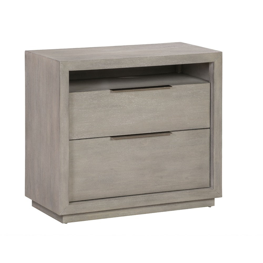 Jose 42 Inch Acacia Wood 2 Drawer Nightstand with Plinth Base Light Gray By Casagear Home BM273362