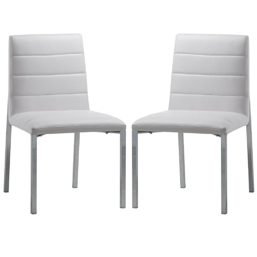 Eun 23 Inch Vegan Faux Leather Dining Chair Chrome Legs Set of 2 White By Casagear Home BM273667