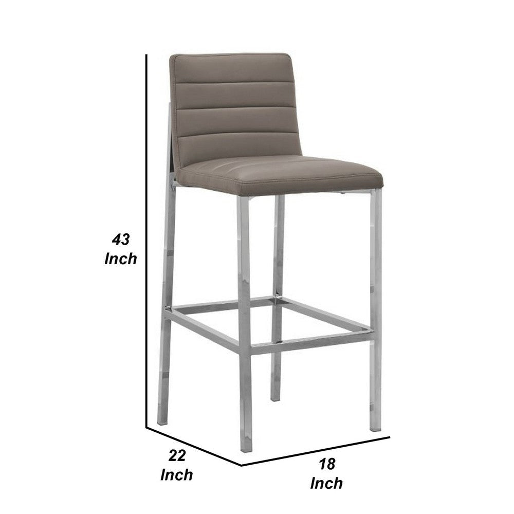 Eun 30 Inch Faux Leather Channel Barstool Chrome Legs Set of 2 Gray By Casagear Home BM273675