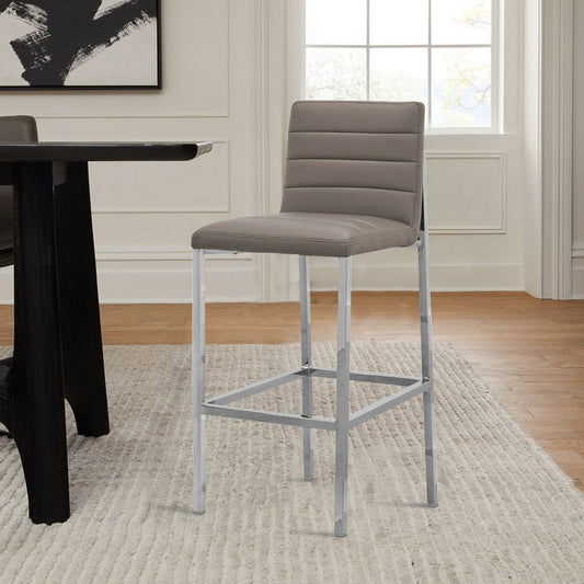 Eun 30 Inch Faux Leather Channel Barstool Chrome Legs Set of 2 Gray By Casagear Home BM273675