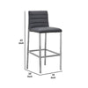 Eun 30 Inch Faux Leather Channel Barstool Chrome Set of 2 Dark Gray By Casagear Home BM273681