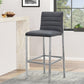 Eun 30 Inch Faux Leather Channel Barstool, Chrome, Set of 2, Dark Gray By Casagear Home