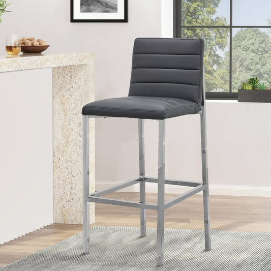 Eun 30 Inch Faux Leather Channel Barstool Chrome Set of 2 Dark Gray By Casagear Home BM273681