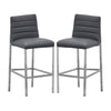 Eun 30 Inch Faux Leather Channel Barstool Chrome Set of 2 Dark Gray By Casagear Home BM273681