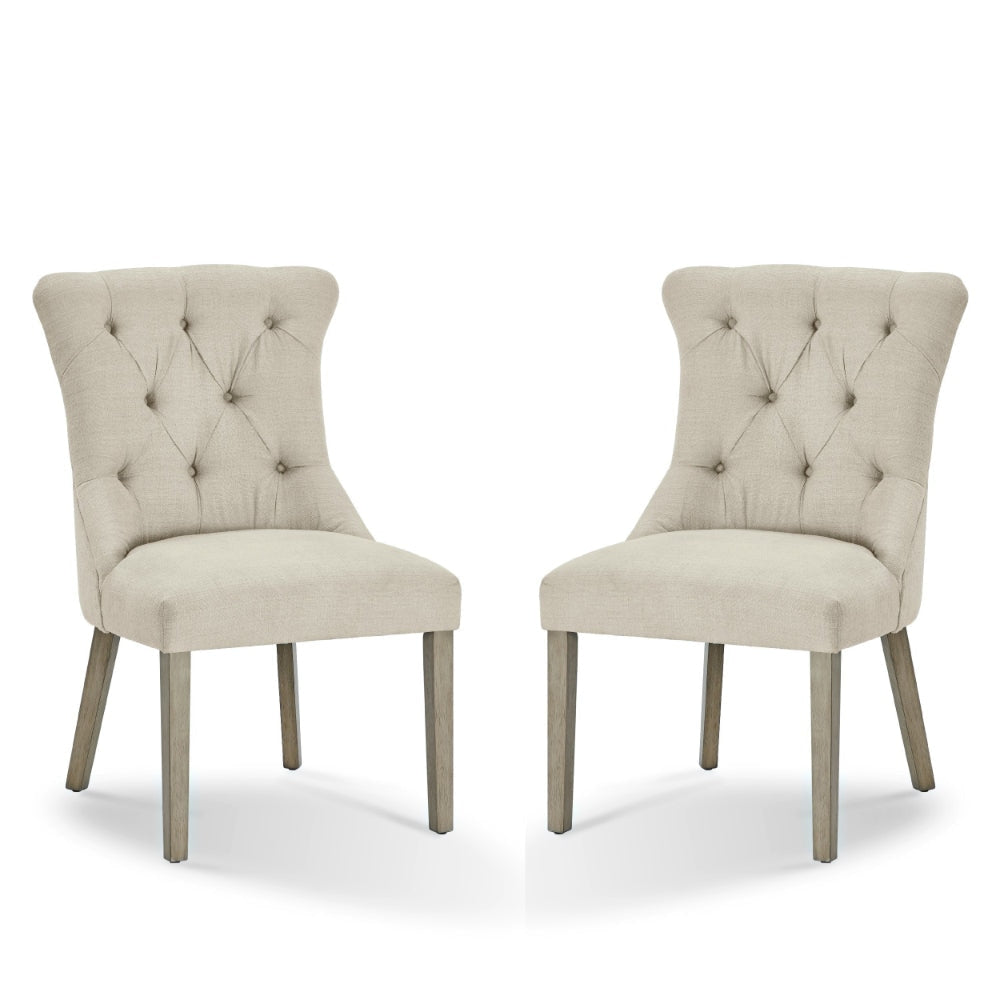 24 Inch Solid Wood Dining Chair Curved Tufted Back Set of 2 Gray By Casagear Home BM273916