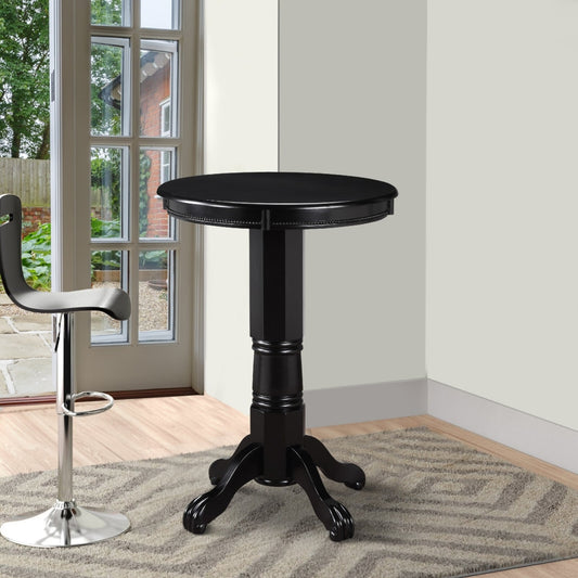 Ava 42 Inch Wood Pub Bar Table, Molded Trim, Carved Pedestal, Black By Casagear Home