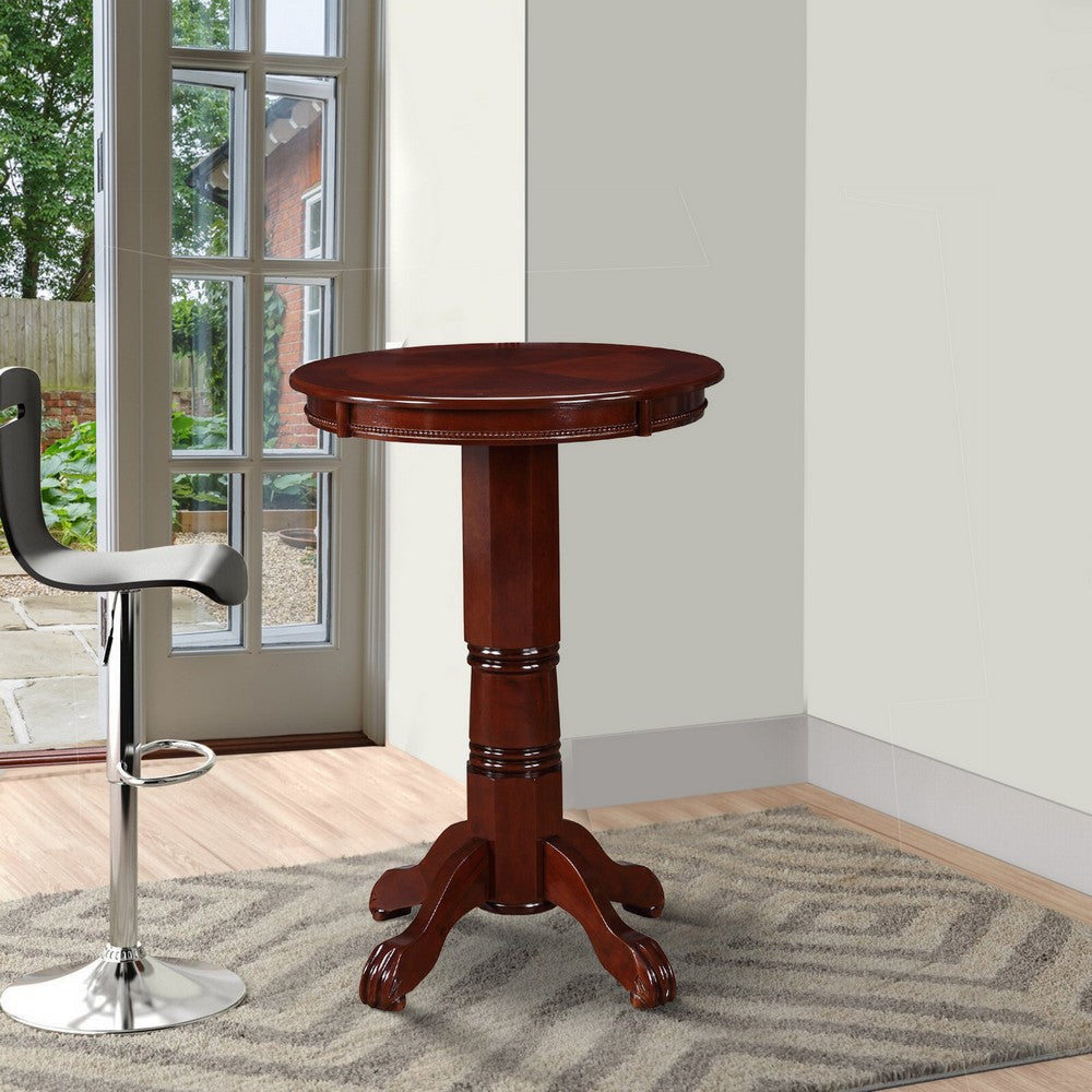 Ava 42 Inch Wood Pub Bar Table Sunburst Design Carved Pedestal Dark Brown By Casagear Home BM274276