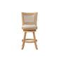 Kia 24 Inch Solid Wood Swivel Counter Stool Curved Panel Back Brass Nailheads Ivory By Casagear Home BM274283