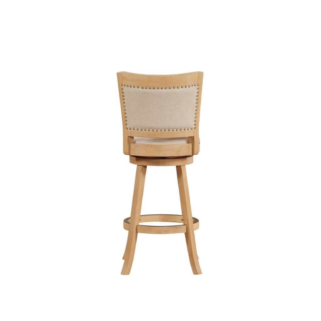 Kia 24 Inch Solid Wood Swivel Counter Stool Curved Panel Back Brass Nailheads Ivory By Casagear Home BM274283