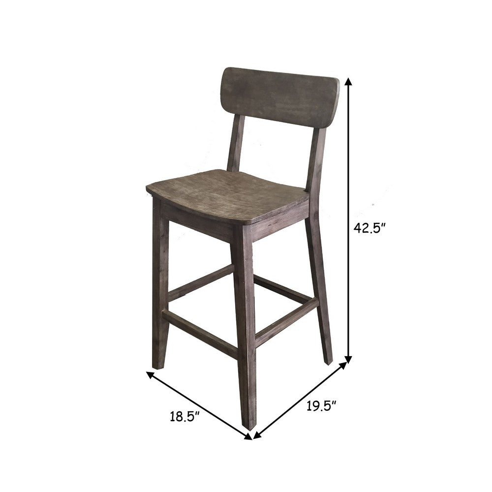 29 Inch Rubberwood Barstool with Wood Grain Details Panel Back Brown By Casagear Home BM274285