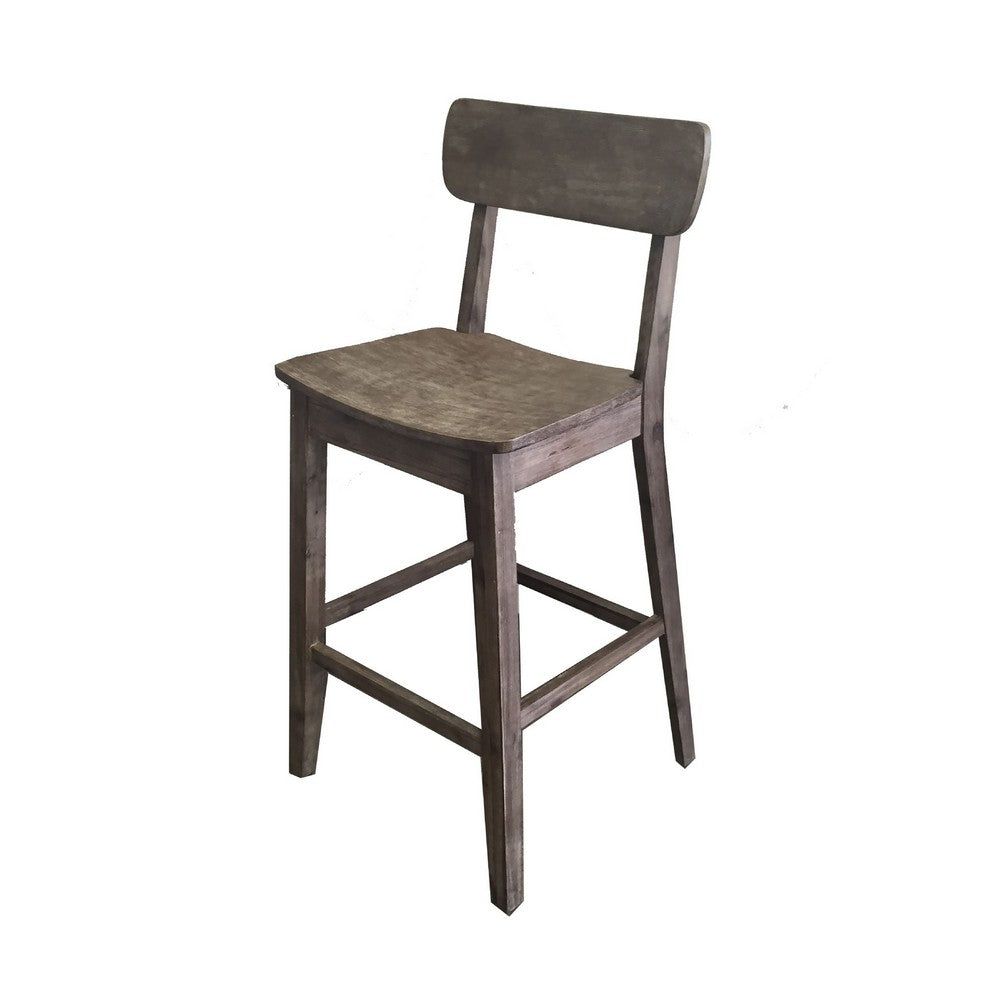 29 Inch Rubberwood Barstool with Wood Grain Details Panel Back Brown By Casagear Home BM274285