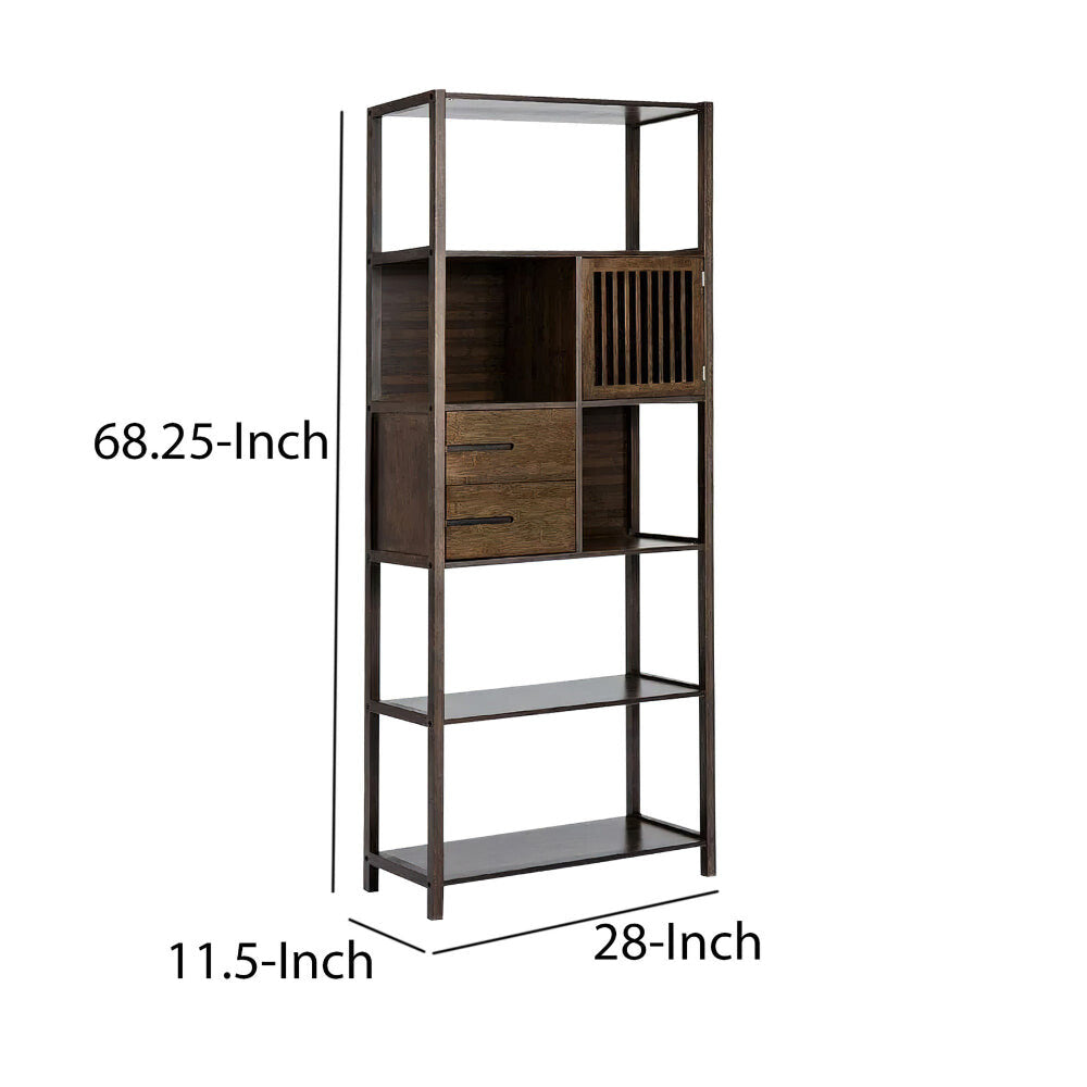 Axa 68 Inch Bamboo Shelf Bookcase with Cabinet Right Facing Dark Brown By Casagear Home BM274297