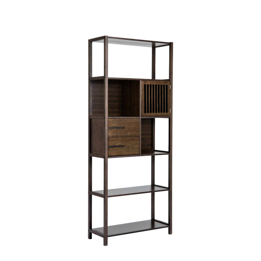 Axa 68 Inch Bamboo Shelf Bookcase with Cabinet Right Facing Dark Brown By Casagear Home BM274297