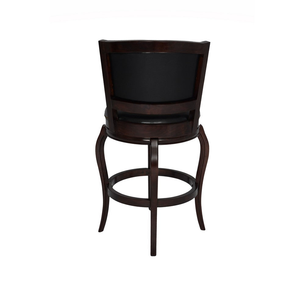 Hugo 29 Inch 360-Degree Swivel Barstool Wood Open Rolled Arms Black By Casagear Home BM274303