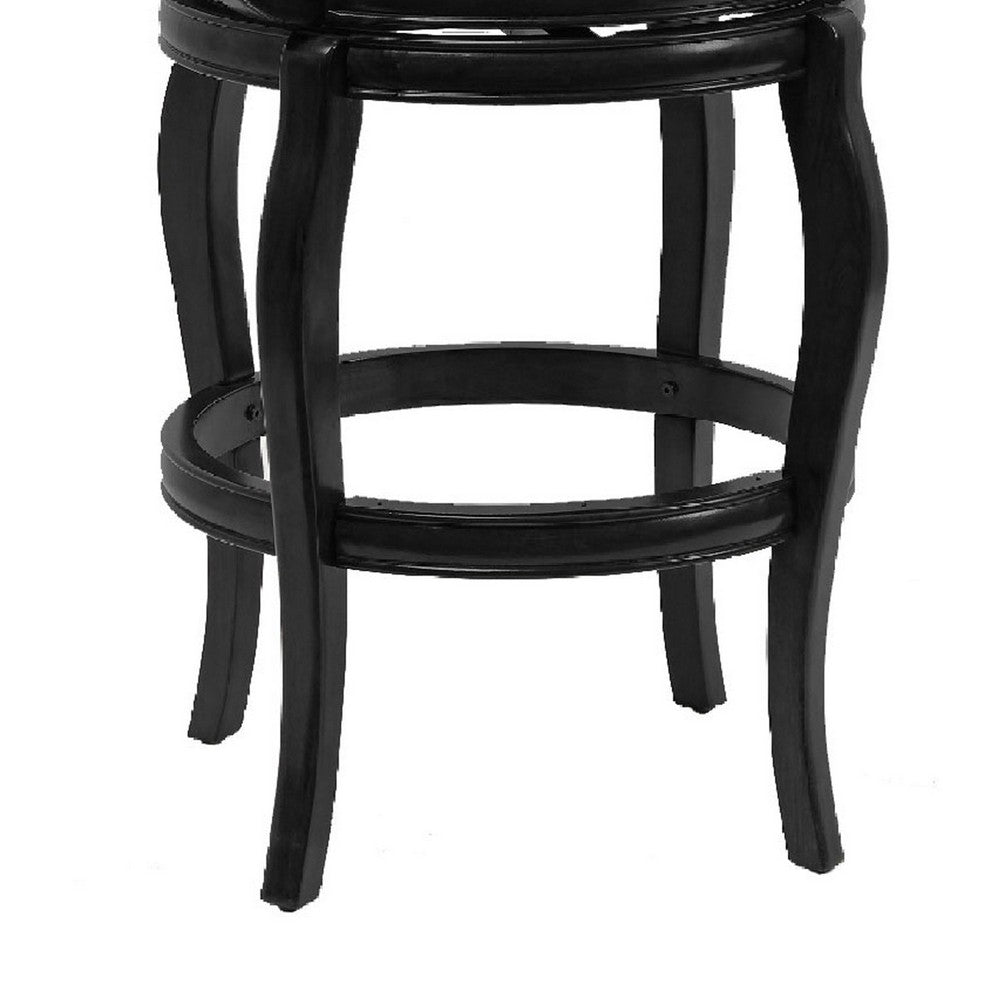 Hugo 29 Inch 360-Degree Swivel Barstool Wood Open Rolled Arms Black By Casagear Home BM274303