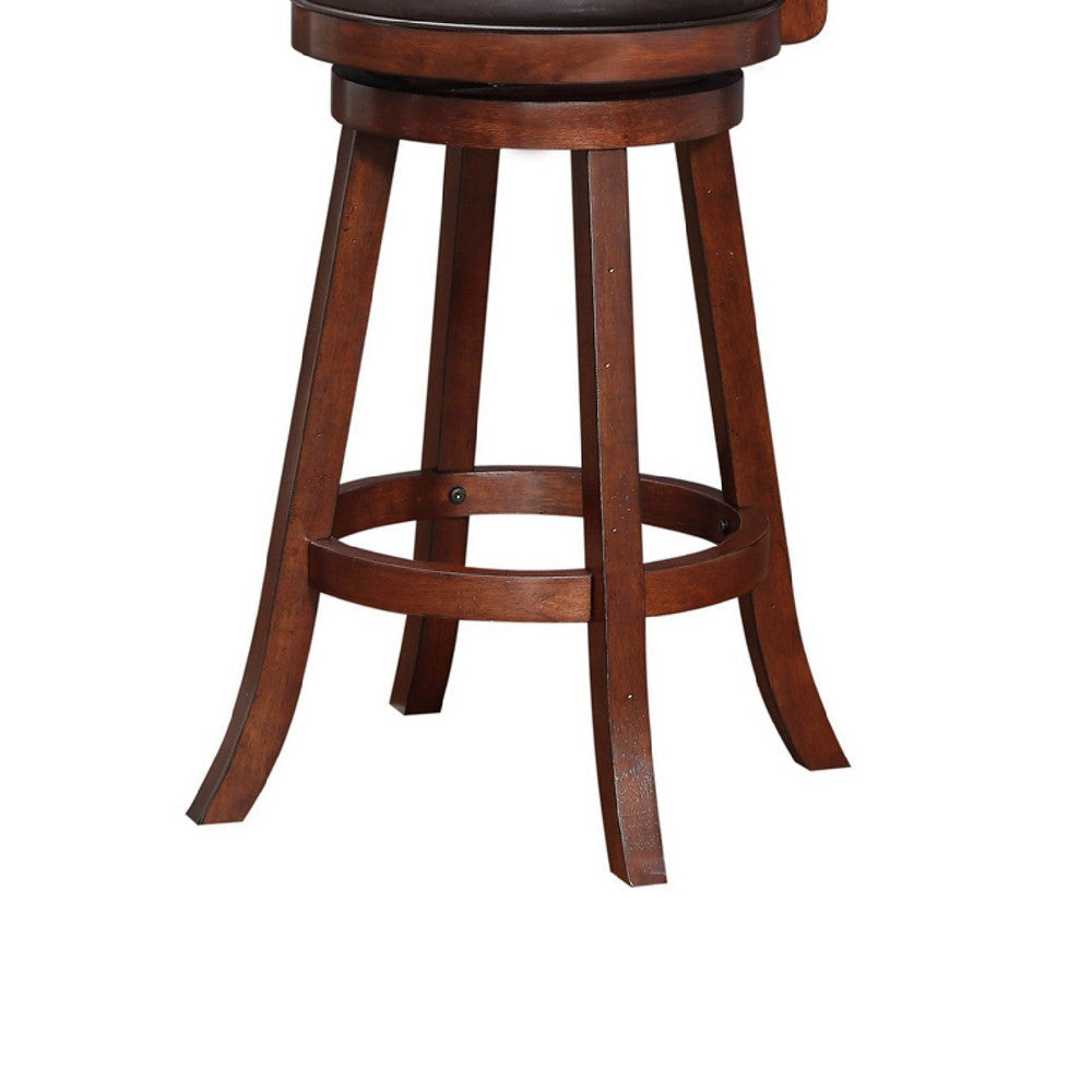 29 Inch Swivel Barstool Double Cross Back Wood Faux Leather Dark Brown By Casagear Home BM274309