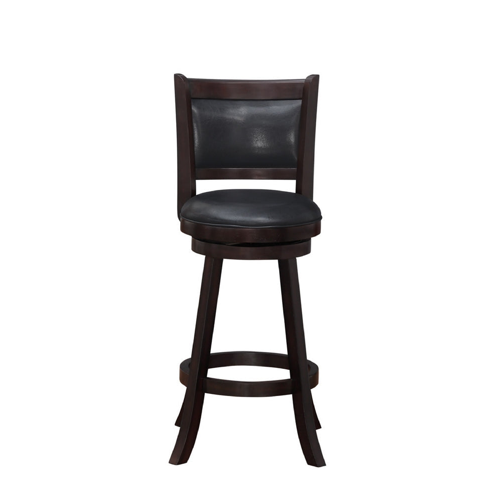 Eva 29 Inch Swivel Barstool Flared Wood Legs Faux Leather Espresso Brown By Casagear Home BM274311