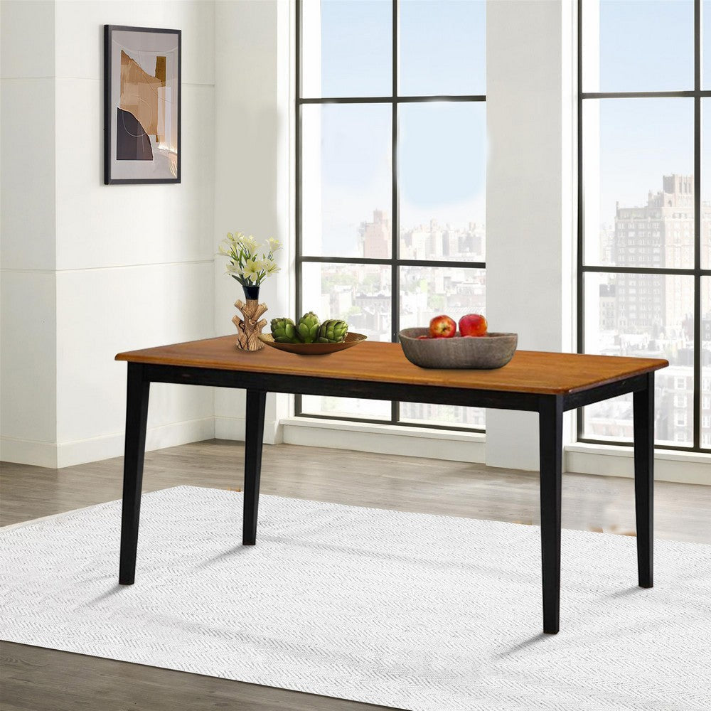 Nova 60 Inch Rectangular Dining Table Tapered Legs Rich Oak Brown and Black By Casagear Home BM274317