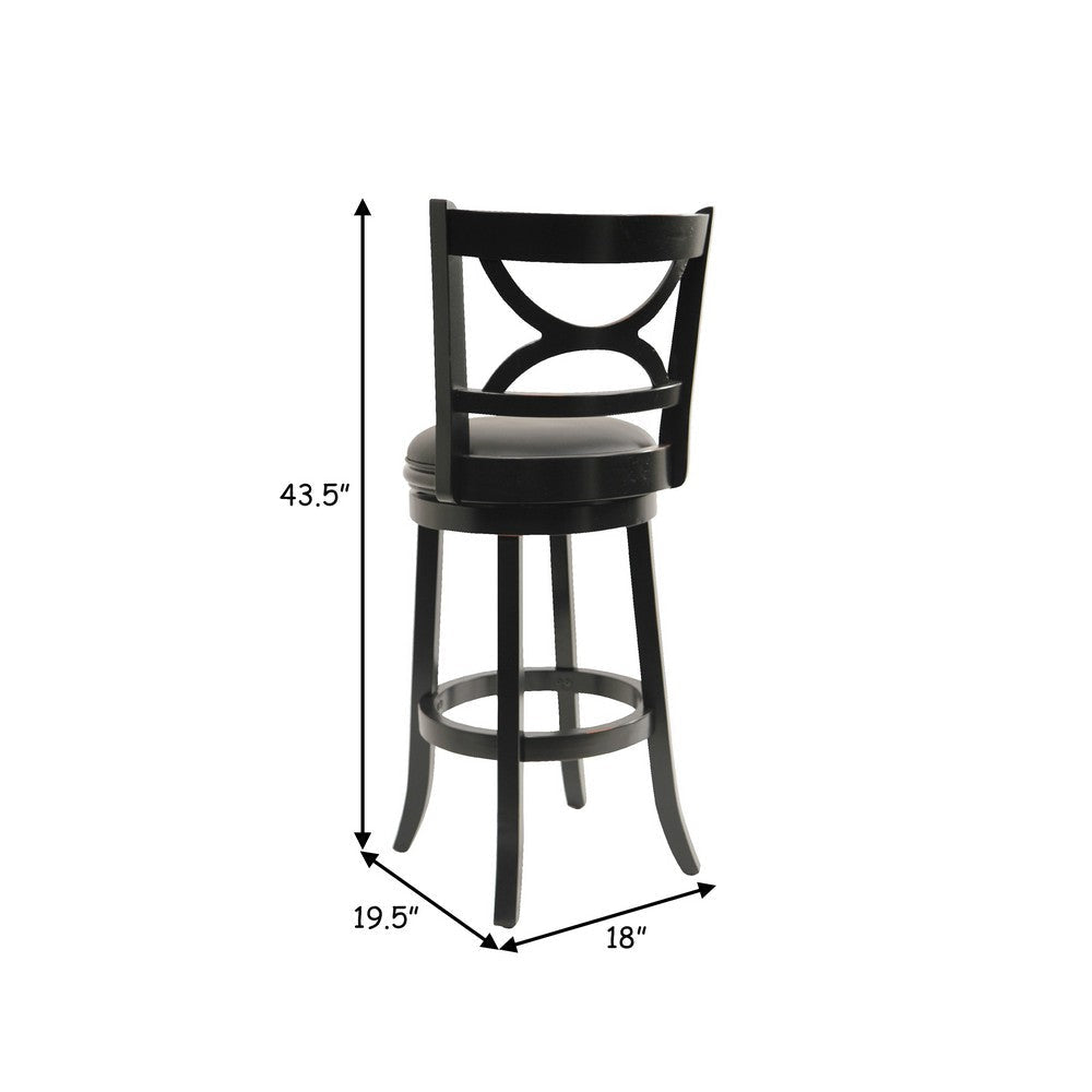 Ava 29 Inch Swivel Bar Stool Solid Wood Rich Faux Leather Midnight Black By Casagear Home BM274325