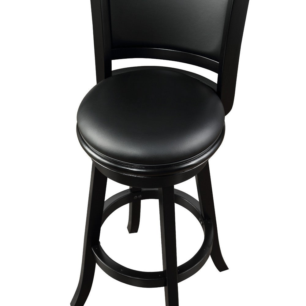 Pio 34 Inch Extra Tall Swivel Bar Stool Solid Wood Faux Leather Black By Casagear Home BM274326