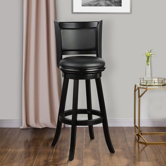 Pio 34 Inch Extra Tall Swivel Bar Stool Solid Wood Faux Leather Black By Casagear Home BM274326