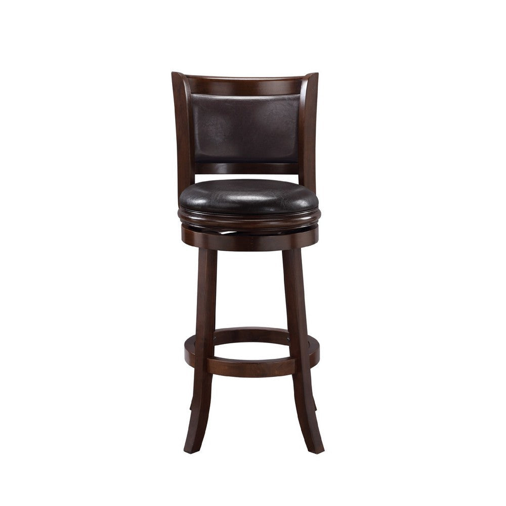 Pal 29 Inch Swivel Bar Stool Solid Wood Rich Faux Leather Espresso Brown By Casagear Home BM274332