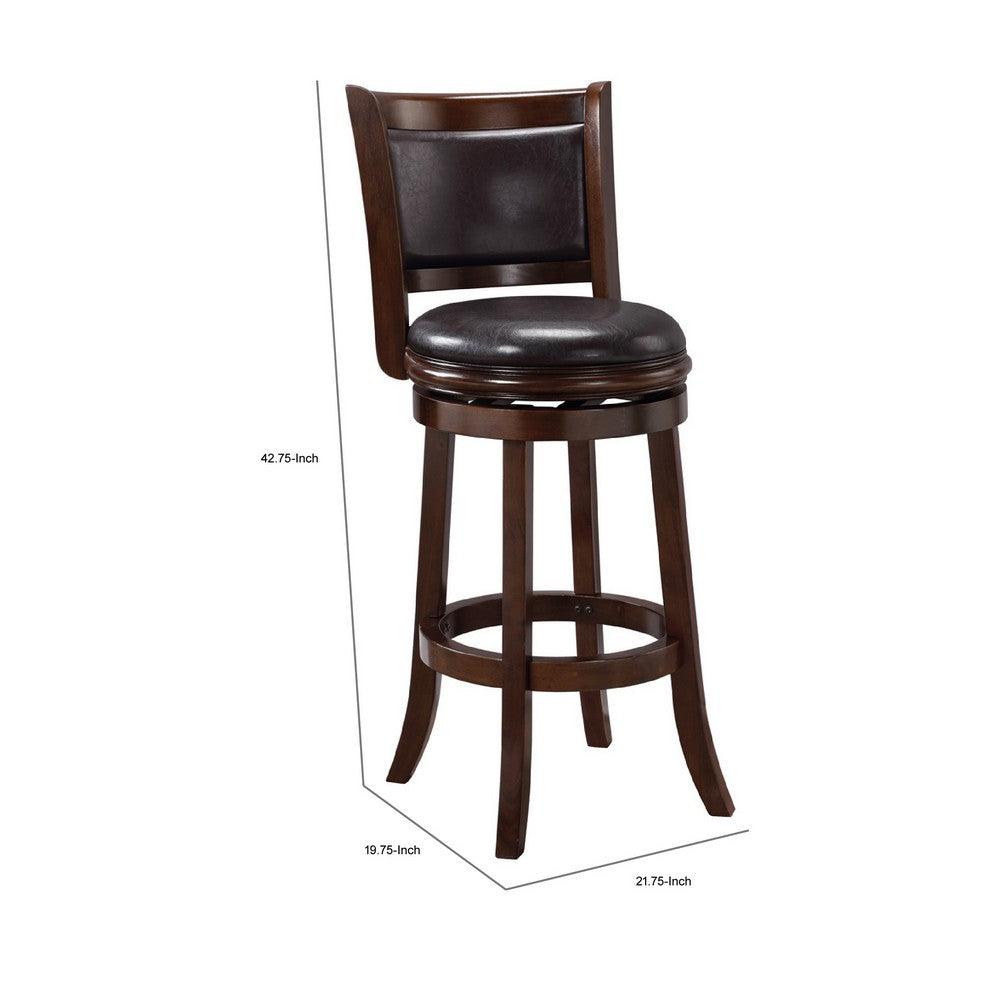 Pal 29 Inch Swivel Bar Stool Solid Wood Rich Faux Leather Espresso Brown By Casagear Home BM274332