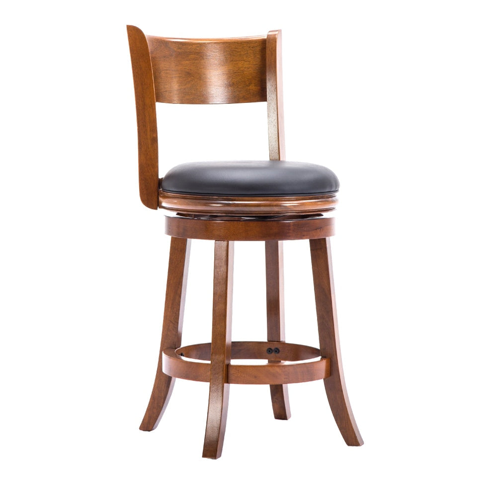 Pal 24 Inch Swivel Counter Stool Solid Wood Bonded Leather Walnut Brown By Casagear Home BM274333