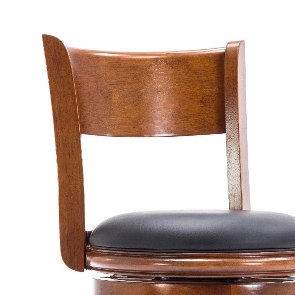 Pal 29 Inch Swivel Bar Stool Solid Wood Bonded Leather Walnut Brown By Casagear Home BM274334