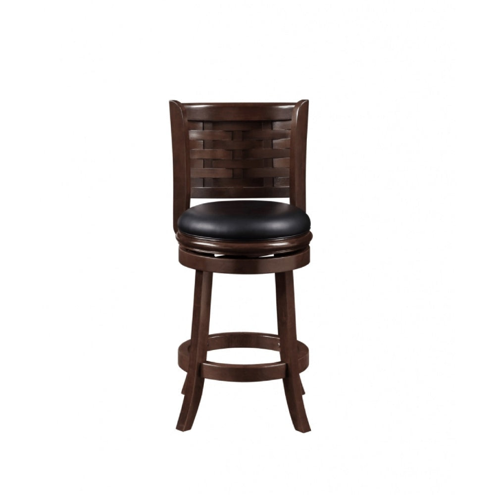 Kim 24 Inch Counter Stool Solid Wood Bonded Leather Espresso Black By Casagear Home BM274335