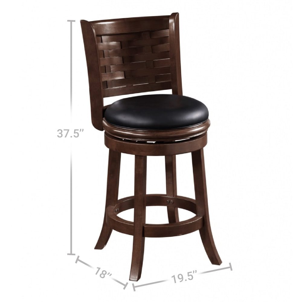 Kim 24 Inch Counter Stool Solid Wood Bonded Leather Espresso Black By Casagear Home BM274335