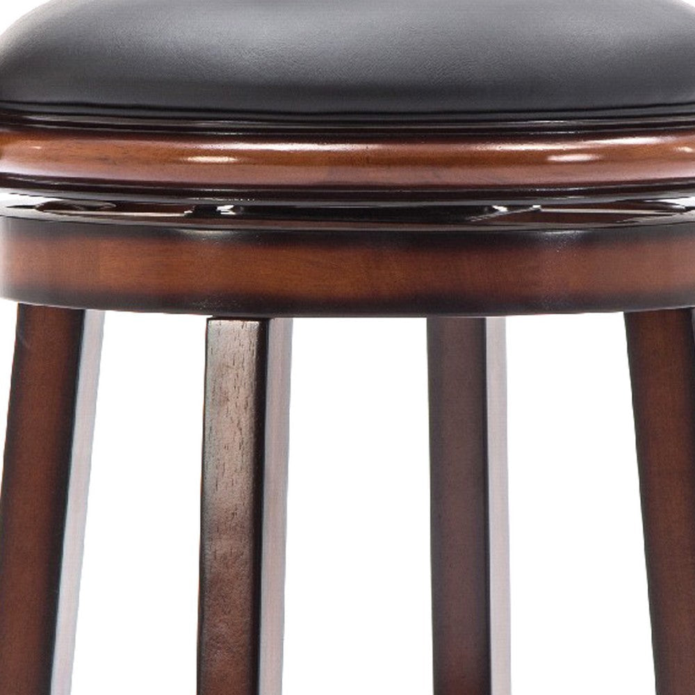 Pal 29 Inch Swivel Bar Stool Solid Wood Rich Bonded Leather Brown By Casagear Home BM274338