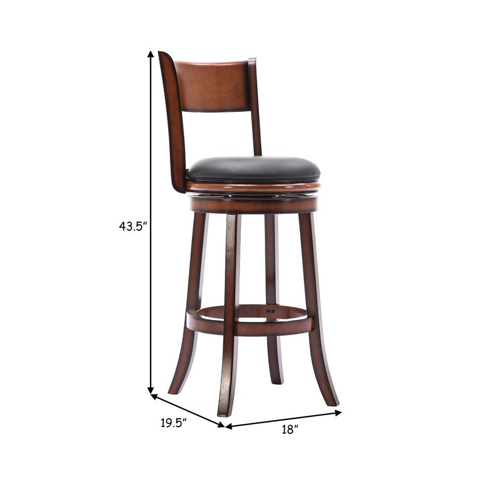 Pal 29 Inch Swivel Bar Stool Solid Wood Rich Bonded Leather Brown By Casagear Home BM274338