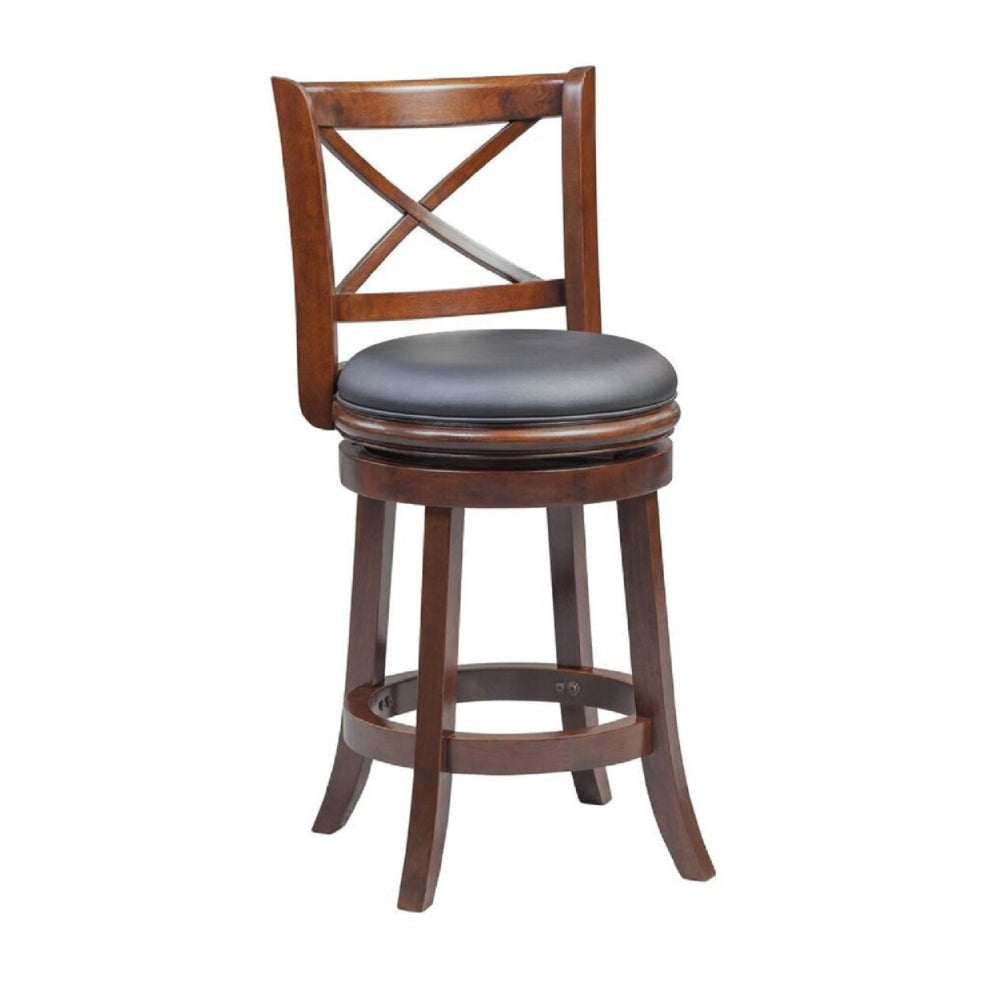 Gia 24 Inch Swivel Counter Stool Solid Wood Rich Faux Leather Brown By Casagear Home BM274339