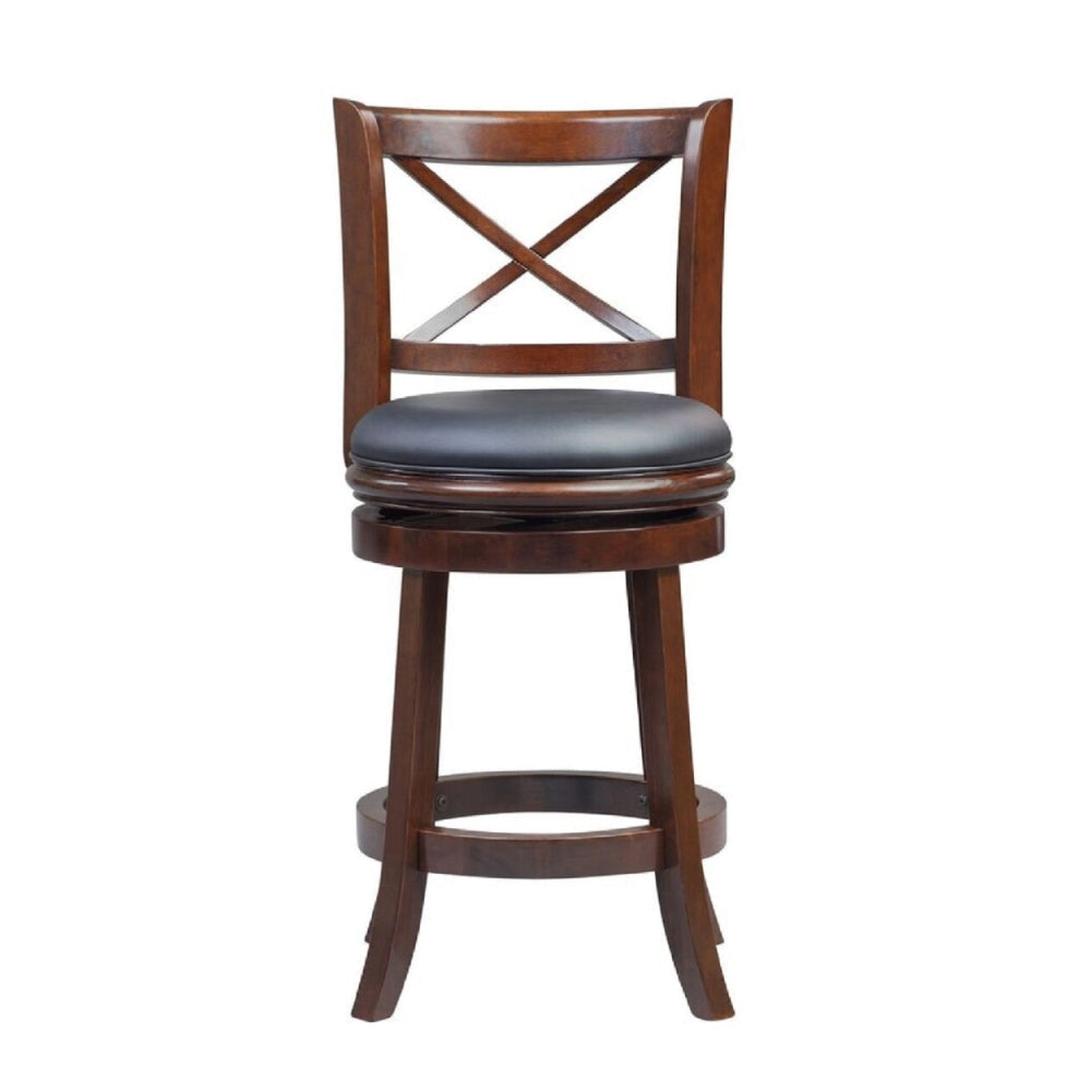 Gia 24 Inch Swivel Counter Stool Solid Wood Rich Faux Leather Brown By Casagear Home BM274339