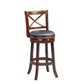 Gia 29 Inch Swivel Bar Stool Solid Wood Rich Vegan Faux Leather Brown By Casagear Home BM274340