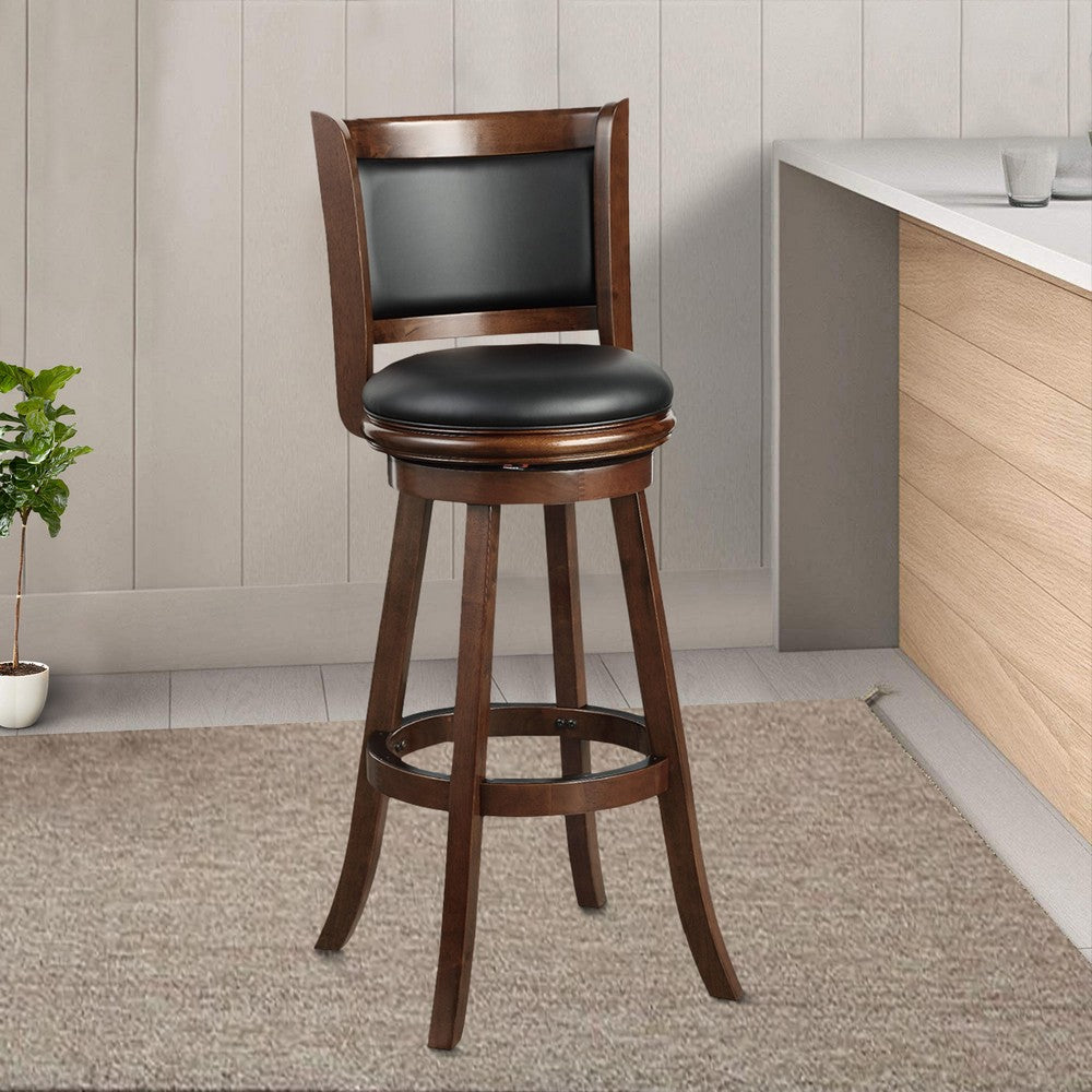 Pio 34 Inch Extra Tall Swivel Bar Stool Wood Faux Leather Espresso Brown By Casagear Home BM274342