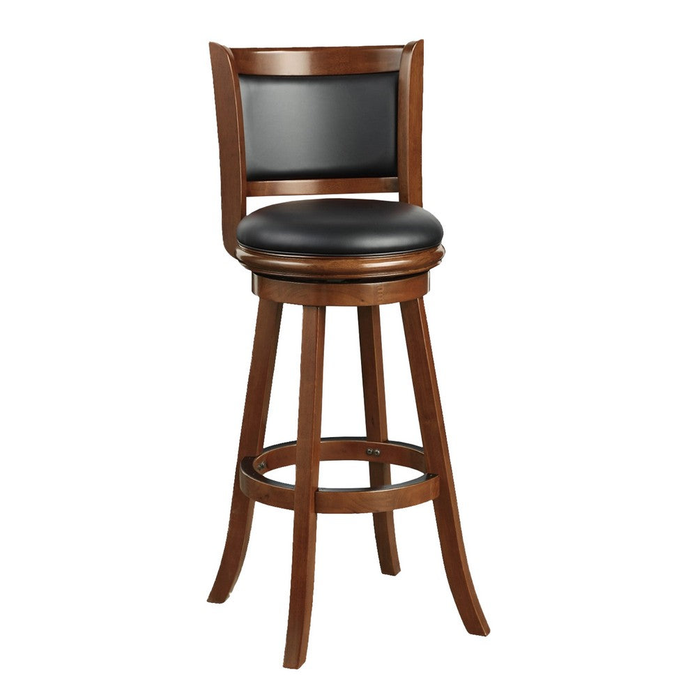 Pio 34 Inch Extra Tall Swivel Bar Stool Wood Faux Leather Cherry Brown By Casagear Home BM274343