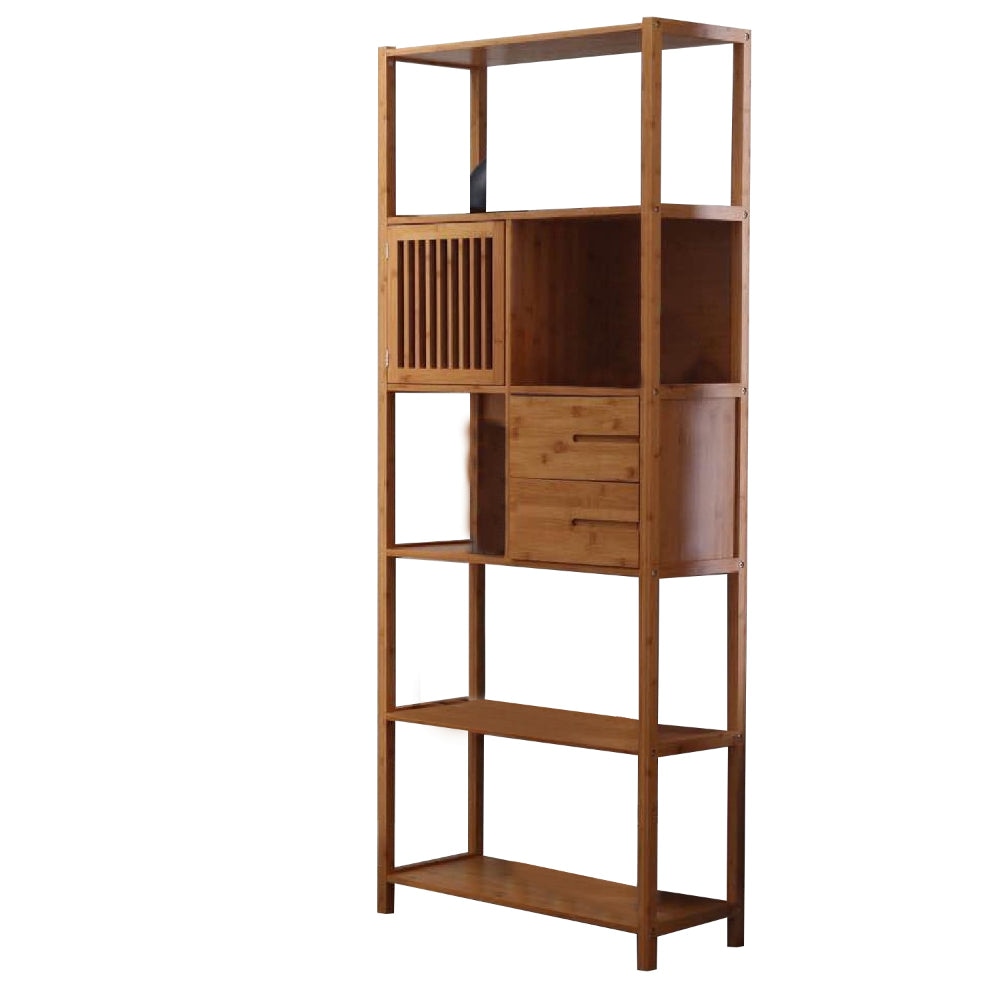 Axa 68 Inch Bamboo Left Facing Open Bookcase 2 Cubbies Shelves Brown By Casagear Home BM274346