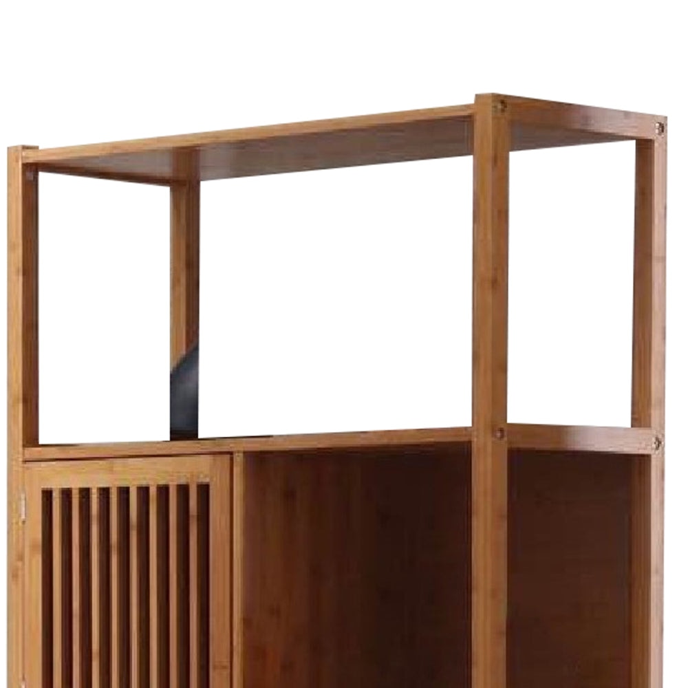 Axa 68 Inch Bamboo Left Facing Open Bookcase 2 Cubbies Shelves Brown By Casagear Home BM274346