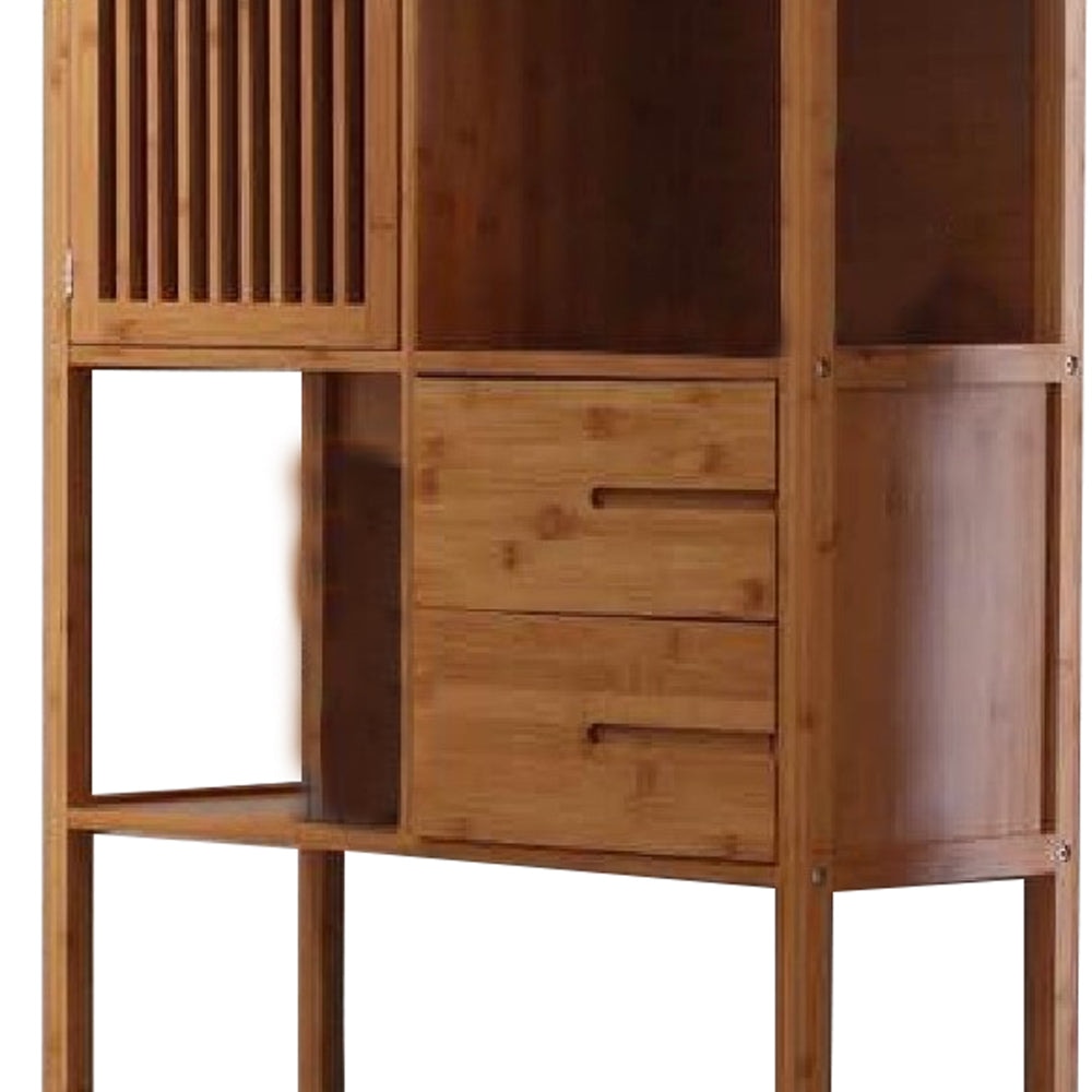 Axa 68 Inch Bamboo Left Facing Open Bookcase 2 Cubbies Shelves Brown By Casagear Home BM274346