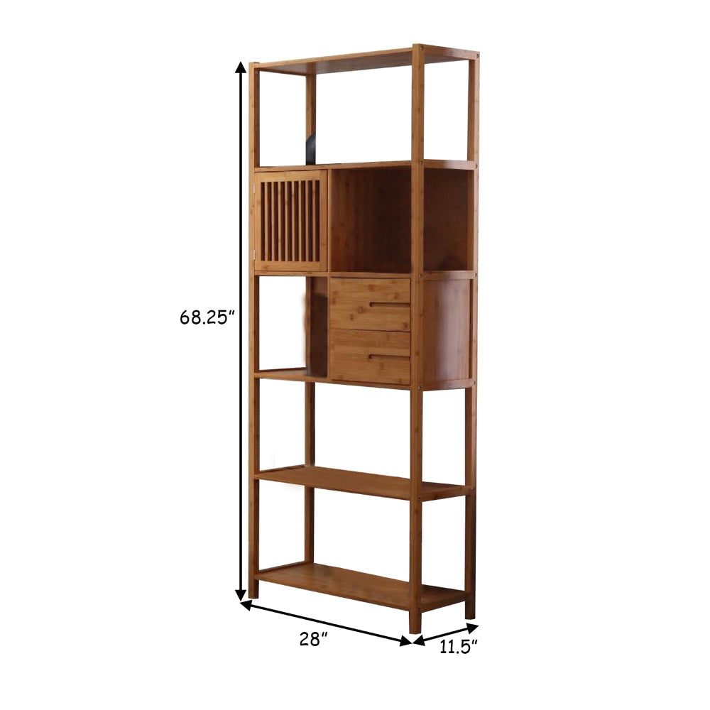 Axa 68 Inch Bamboo Left Facing Open Bookcase 2 Cubbies Shelves Brown By Casagear Home BM274346