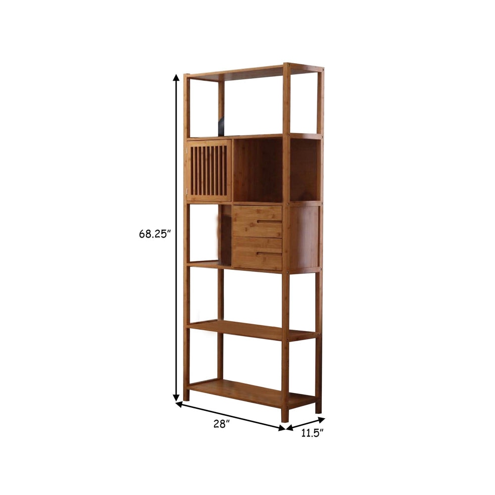 Axa 68 Inch Bamboo Right Facing Open Bookcase 2 Cubbies Shelves Brown By Casagear Home BM274347