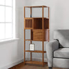 Axa 68 Inch Bamboo Right Facing Open Bookcase, 2 Cubbies, Shelves, Brown By Casagear Home